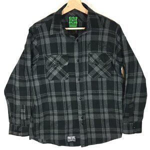 Creature Men's Medium Black Plaid Flannel Button Up Long Sleeve Shirt